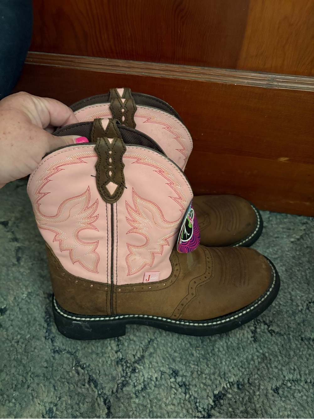Justin Boots Brown & Pink Western Ankle Boots size 10B